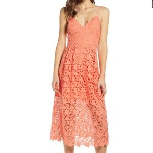 Astr the Label Coral Lace Midi Dress Size M